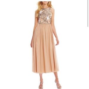 Gianni Bini Elise Beaded Midi Dress in Champagne Size 4